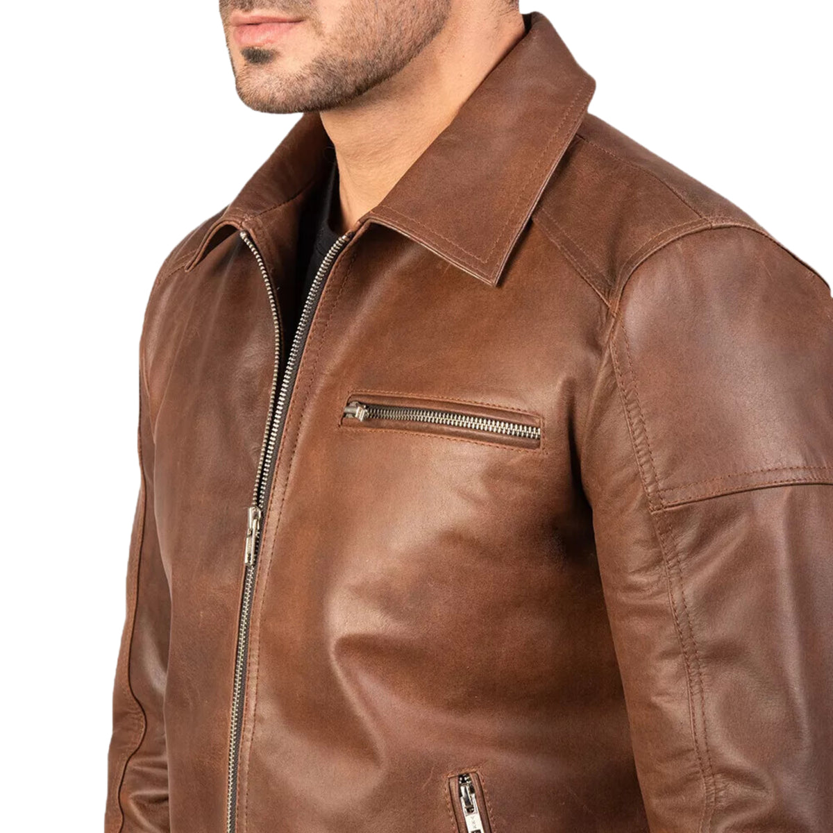 Biker Motorcycle Lambskin Leather Brown Jacket