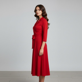 Vintage Print Collared Tie-Waist Midi Dress