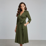 Vintage Print Collared Tie-Waist Midi Dress