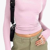 Form-Fitting Ruched Long-Sleeve Crop Top
