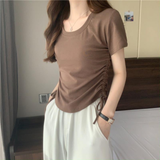 Adjustable Ruched Side T-Shirt with Drawstring