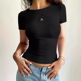 Fitted Short-Sleeve T-Shirt with Side Ruching