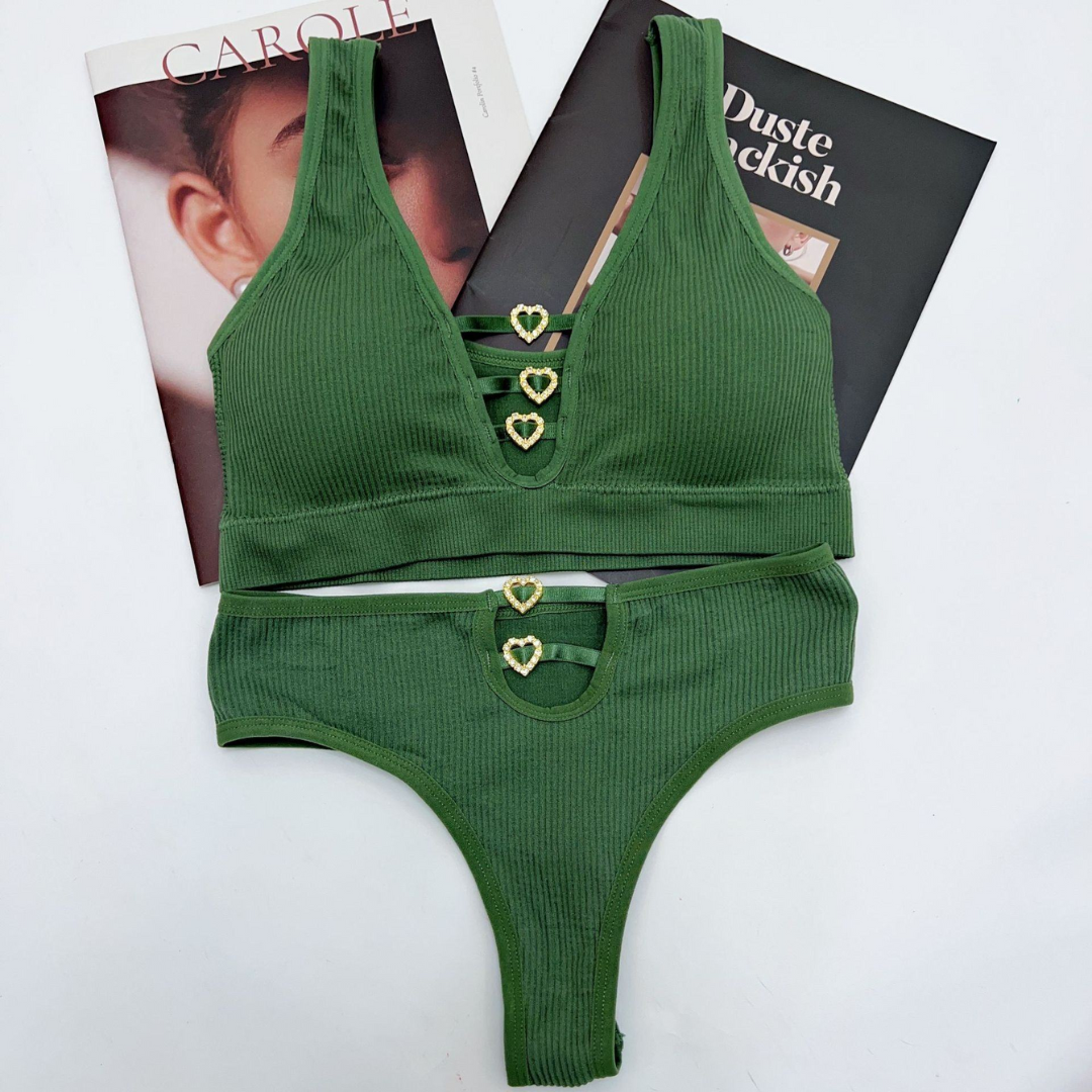 Ribbed Heart-Detail Comfort Bra & Panty Set