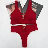 Ribbed Heart-Detail Comfort Bra & Panty Set