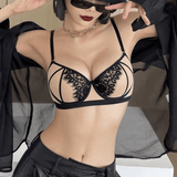 Cage Strap Lace Black Contrast Bra