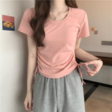 Adjustable Ruched Side T-Shirt with Drawstring