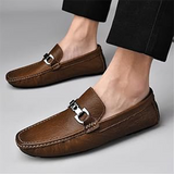 Brown Leather Metal-Bit Loafers