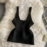 Slim-fit tank Top Knitted Camisole Spaghetti Strap Going Out Tops