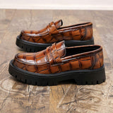 Men's Chunky Sole Pu Leather Quality Loafers Slip on Round Toe Dress Shoes Fashion Design Walking Daily Commute Wear