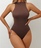 Women Ribbed Halter High Neck Sleeveless Bodysuit Slim Fit Bodycon Tank Bodysuit Ladies Fashion Basic Shapewear Jumpsuit