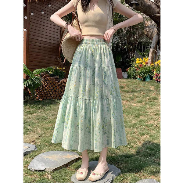 Women's Casual Floral Print Tiered Maxi Skirt, Lightweight Flowy Elastic Waist Summer Skirt
