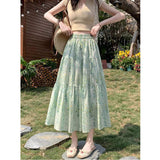 Women's Casual Floral Print Tiered Maxi Skirt, Lightweight Flowy Elastic Waist Summer Skirt