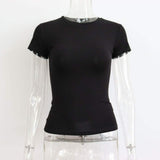 New Short Sleeve T-Shirt Women Solid Simple Casual Soft All-Match Hot Basic Crop Tops Tees Summer Fashion