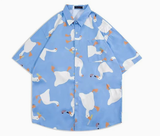 Men Tropical Floral Print Lapel Collar Loose Short Sleeve Vacation Button Shirt