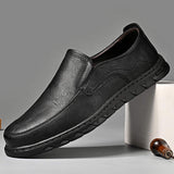 Round Toe Cowhide Material Slip on Durable Fashion Walking Casual Loafers Comfortable Genuine Leather Shoes for Men