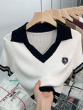 V-neck Women's T-shirts Knitted Tops for Women Ice Silk Short-sleeved Blouse