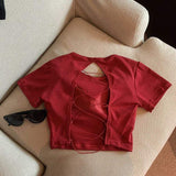 Backless Women's T-shirts Bra Pad Tops for Women Sex Appeal Short-Sleeved Tee