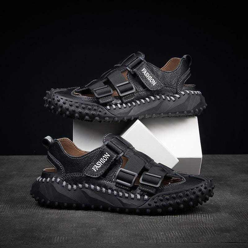 Top Grade Full Grain Genuine Leather Upper Breathable Handmade Summer Beach Sandals for Men