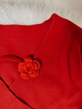 Plus Size Women's V-Neck Flower Long Sleeve T-shirt Knitted Women's Long-sleeved T-shirt