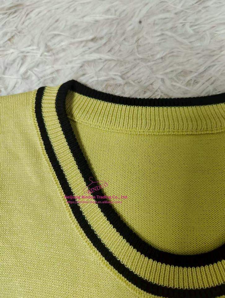 Ice Silk Women's Clothing Color Contrast Crewneck Tops for Women Knitted Short-Sleeved Tee