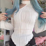 2026 Spring Women Striped Streetwear Long Sleeve Asymmetrical Halter Neck T-Shirt Spicy Girl Inner Layering Top