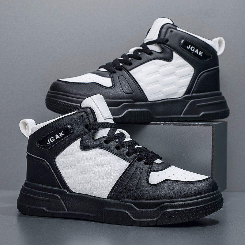 Men's Leather High-Top Sneakers with Shock-Absorbing Sole All-Day Comfort Design for Urban Outdoor Activities