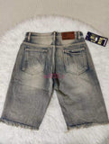 Summer Hip Hop Style Denim Men Shorts Straight Leg Harem Pants with Big Knee Destruction and Cashew Flower Ripped Design Shorts