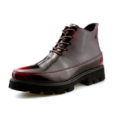 Pointed Toe Fashion Zip up Classic Dress Shoes Comfortable Red Color Lace up Men Casual PU Leather Boots