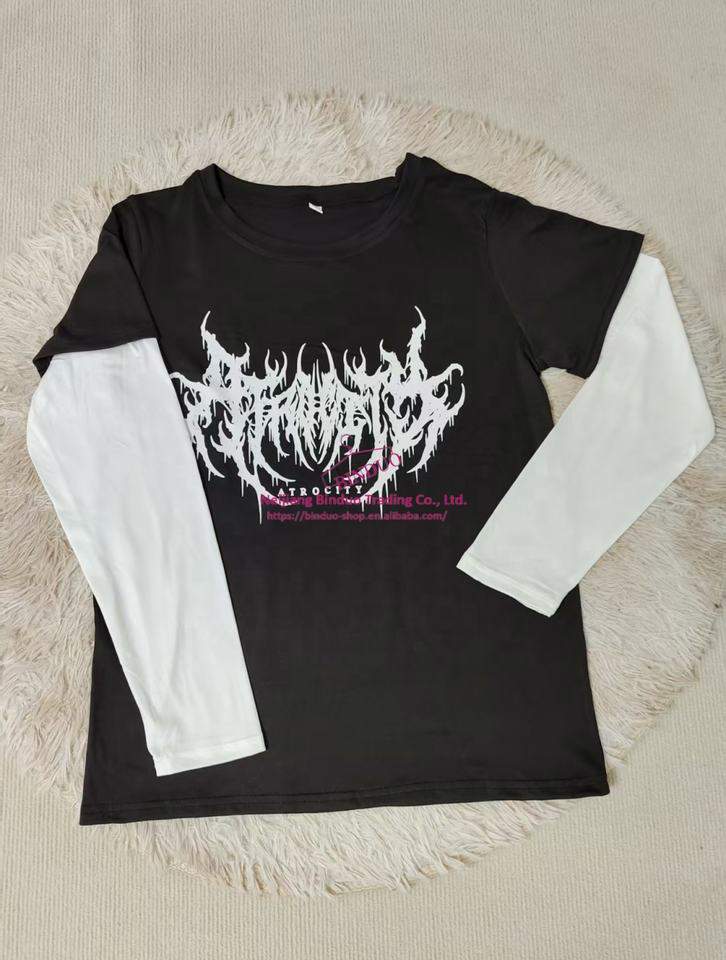 Printed Long Sleeve T-shirt Loose-fit Long-sleeved Top Unique Long Sleeve Short Top