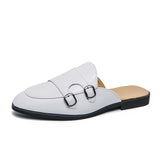 Leather Monk Strap Loafers Shoes Breathable Summer Casual Men Half Shoes