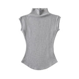 Women Summer Basic Simple Camisole Sleeveless Turtleneck High Stretchy Knitted Vest Turtleneck Unisex Tops