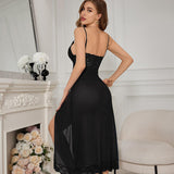 New Sexy Women's Lace Mesh Split Maxi Dress Set Nightwear