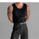 Men U Neck Ribbed Tank Top Slim Fit Sleeveless Basic Casual Streetwear Vest