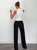 Women Metal Ring Halter Neck Crop Top Twisted Front Sleeveless Fitted Tank Top Casual Daily Camisole