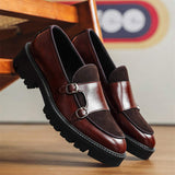 Classic Design Faux Suede Leather Dress Shoes Thick Sole Handsome Durable Double Monk Strap Shoes for Men