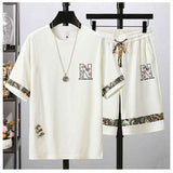 Men's Casual 2 Piece Outfit, 2026 New Arrival Printed Crew Neck T-Shirt & Shorts Set, Summer Streetwear Tracksuit