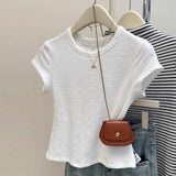 Pure Color Short-sleeved T-shirt Women's Summer Korean-style Slim-fit Inner Wearing Outer Wearing Base Shirt Short T-shirt
