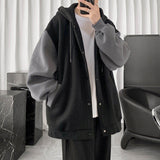 Hong Kong Style All-match Cardigan Jacket Men's 2026 Autumn New Korean Fashion Stitching Loose Hooded Coat