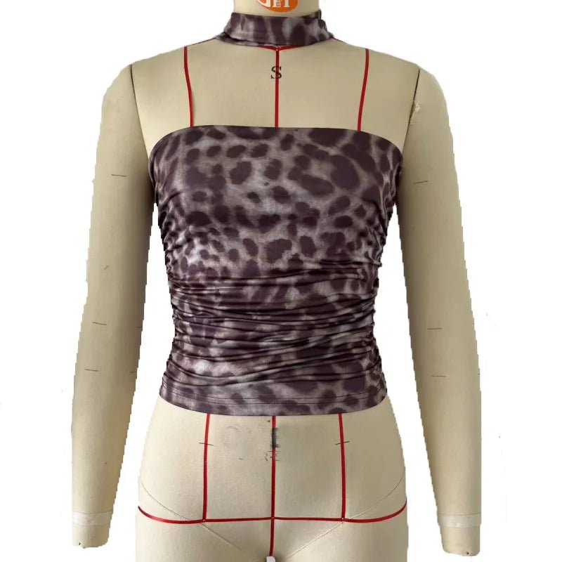 American Fashion Women's New Leopard Print Hot Girl Style Halter Top Off - shoulder Slim - fit Tank Top - Zeprah