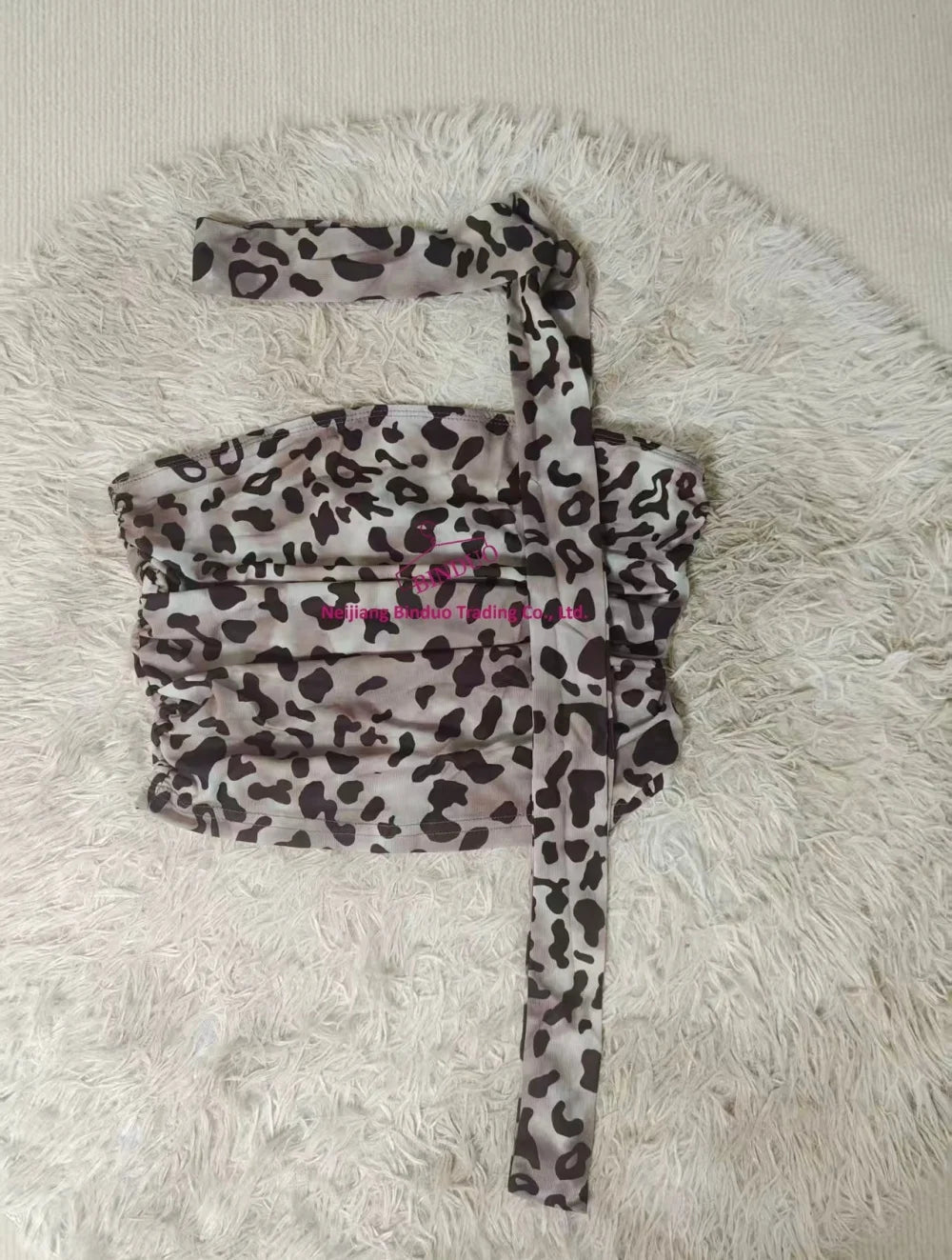 American Fashion Women's New Leopard Print Hot Girl Style Halter Top Off - shoulder Slim - fit Tank Top - Zeprah