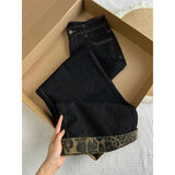 American High Waist Washed Leopard Print Wide Leg Women's Jeans Spring and Autumn New Straight Tube Straight Pants - Zeprah