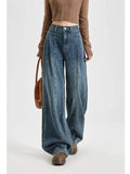 American Retro Narrow Sickle Jeans Women's Spring and Autumn Wide Leg Pants High Waist Straight Loose Mop Pants - Zeprah