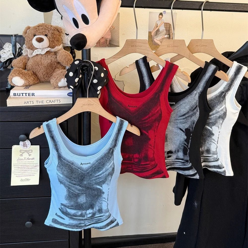 American Style Hot Girl Contrast Color Printed Camisole Women's Summer New Slim - fit Short Top - Zeprah