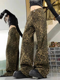 American Style Retro Leopard Print Jeans Women's Summer Trendy Niche Wide Leg Straight Pants Loose Dosing Casual Pants - Zeprah