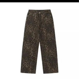 American Style Retro Leopard Print Jeans Women's Summer Trendy Niche Wide Leg Straight Pants Loose Dosing Casual Pants - Zeprah