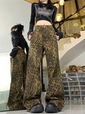American Style Retro Leopard Print Jeans Women's Summer Trendy Niche Wide Leg Straight Pants Loose Dosing Casual Pants - Zeprah