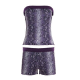 Animal Print Casual Two - Piece Women's Skinny Tube Top Shorts Set Stretchy Knit Sleeveless Eco - Friendly Loungewear - Zeprah