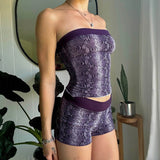 Animal Print Casual Two - Piece Women's Skinny Tube Top Shorts Set Stretchy Knit Sleeveless Eco - Friendly Loungewear - Zeprah