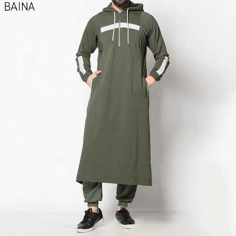 Arabic Men's Traditional Muslim Abaya Middle East Islamic Hooded Thobe Robe for Spring - Zeprah