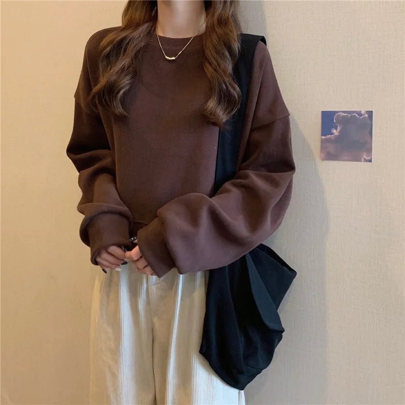 Autumn and Winter New Loose Women's Sweatshirt Chic Trendy Oversized Hoodie Simple Pullover - Zeprah